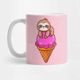 Cute Sloth On Ice Cream Cone Cartoon Mug